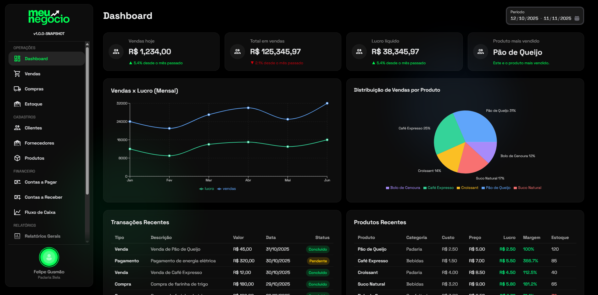 Dashboard Meu Negócio